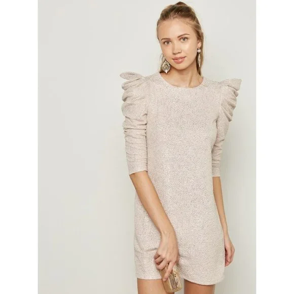 dress shirt puff gold beige ivory dress outfit - Picture 10 of 10